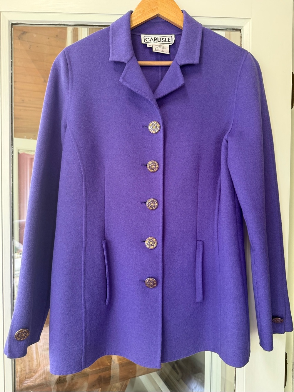 VINTAGE Carlisle Purple Wool & Angora Button-Front Pea Coat w beautiful Buttons!